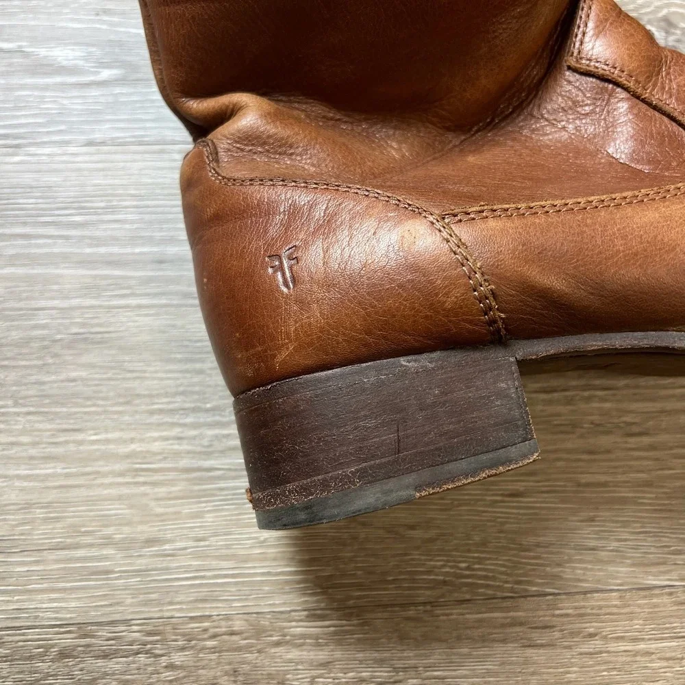 Frye Ankle Boots Womens 9 Cognac Brown Leather Western Side Zip 3476696-COG